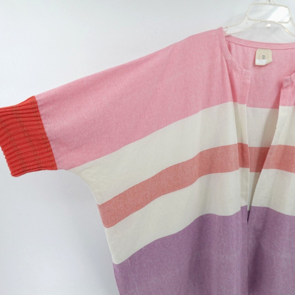 Women Open Front Cardigan Topper OS Pink Striped Oversized Resort Vacation - Picture 8 of 16